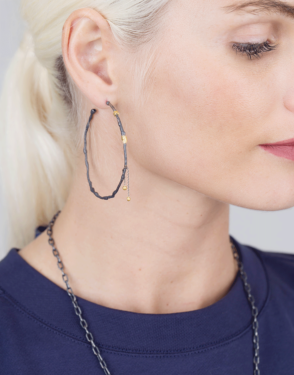 BOAZ KASHI-Dangle Hoop Earrings-SILVER