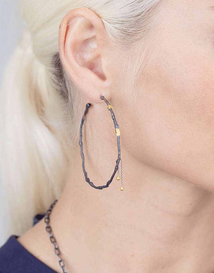 BOAZ KASHI-Dangle Hoop Earrings-SILVER