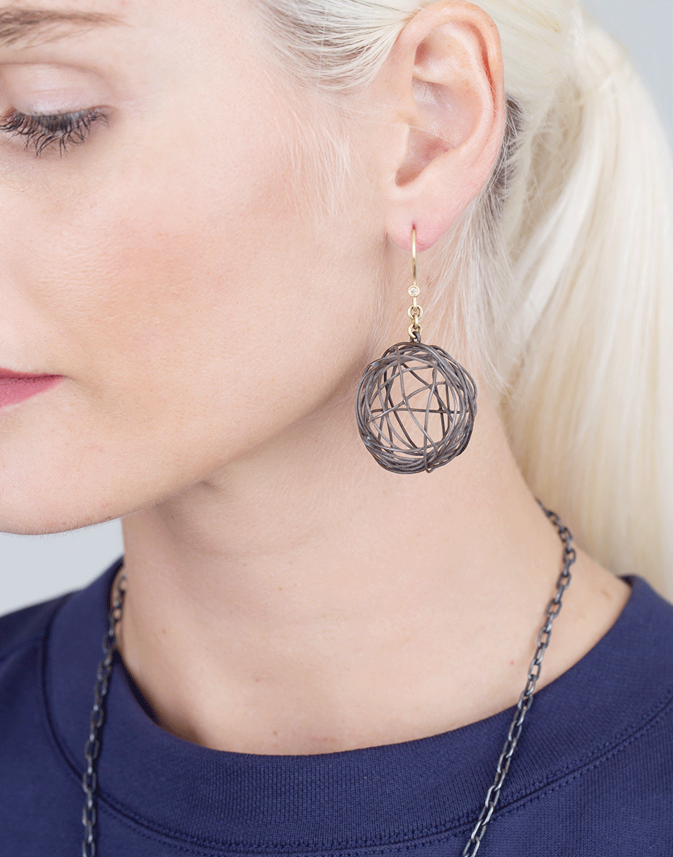 BOAZ KASHI-Silver Drop Nest Earrings-SILVER