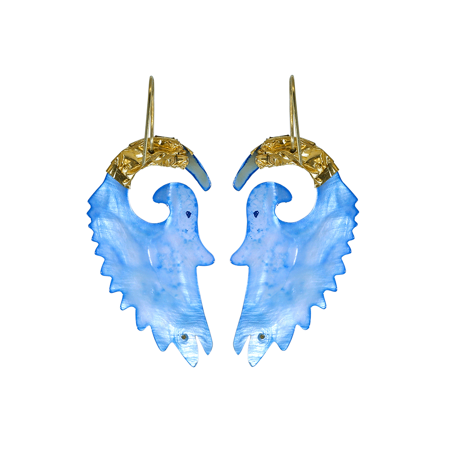BOAZ KASHI-Carved Blue Shell Earrings-YELLOW GOLD