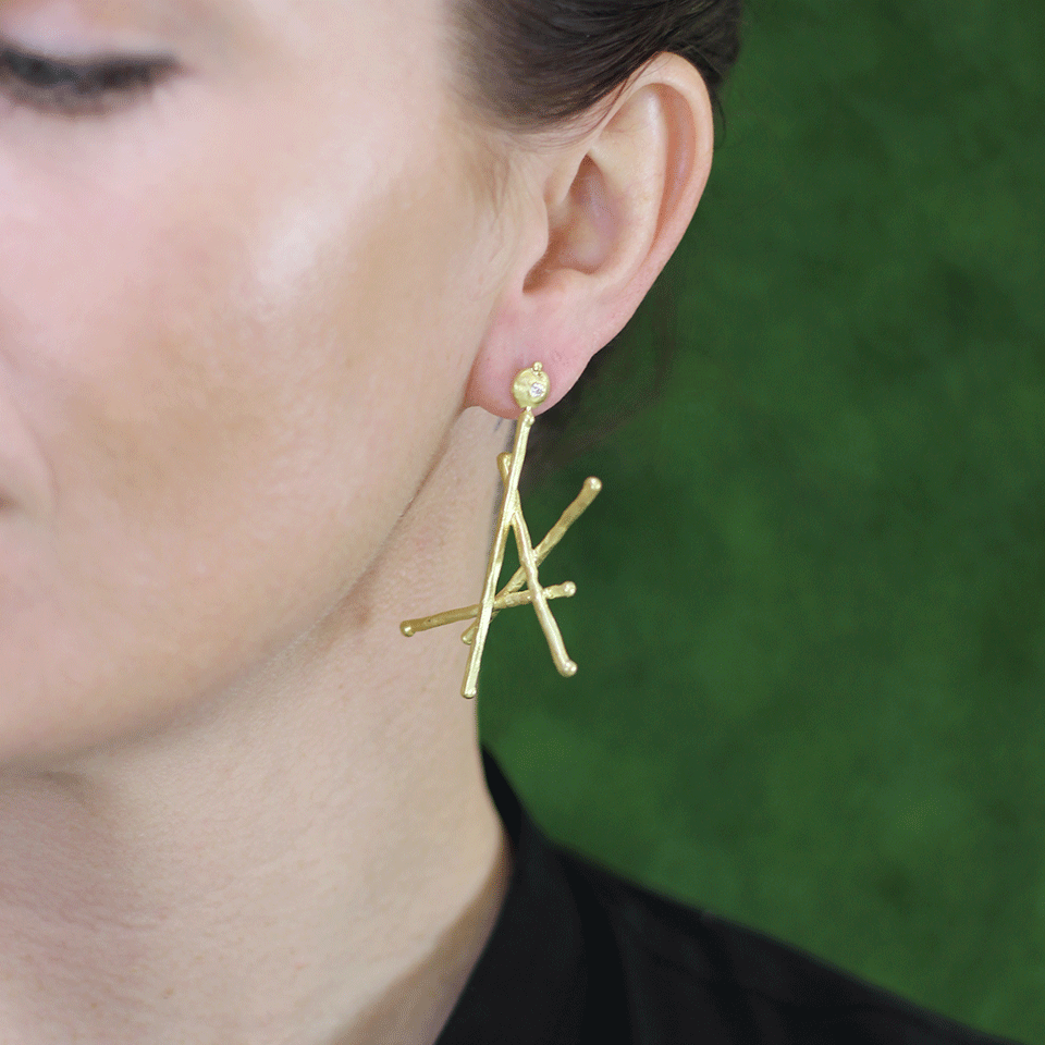 BOAZ KASHI-Diamond Criss Cross Earrings-YELLOW GOLD
