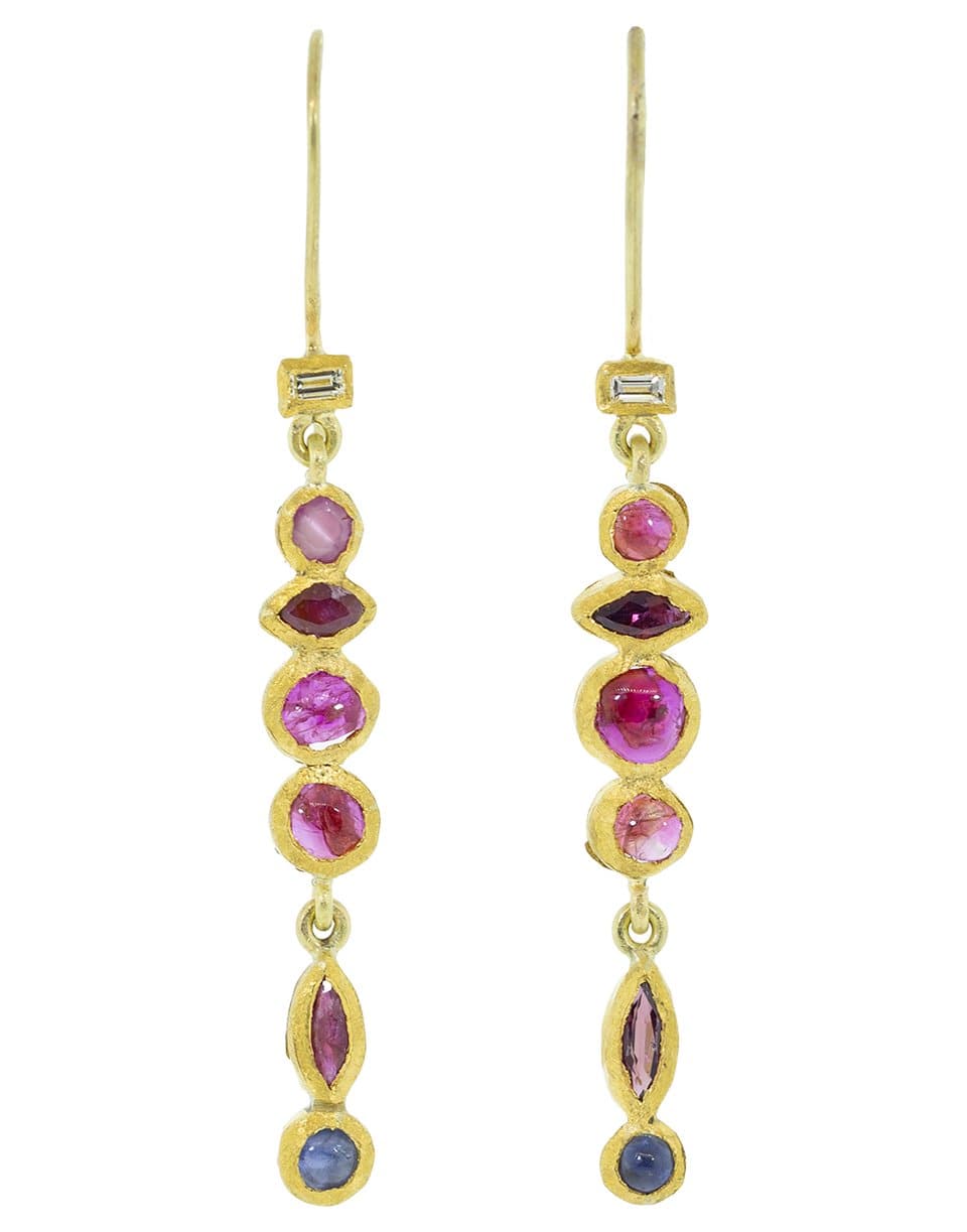 BOAZ KASHI-Diamond Sapphire and Tourmaline Drop Earrings-YELLOW GOLD