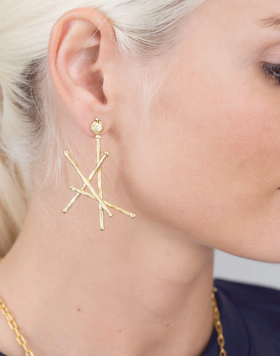 BOAZ KASHI-Diamond Stick Earrings-YELLOW GOLD