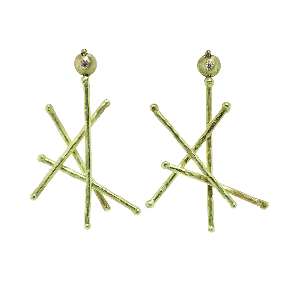 BOAZ KASHI-Diamond Stick Earrings-YELLOW GOLD