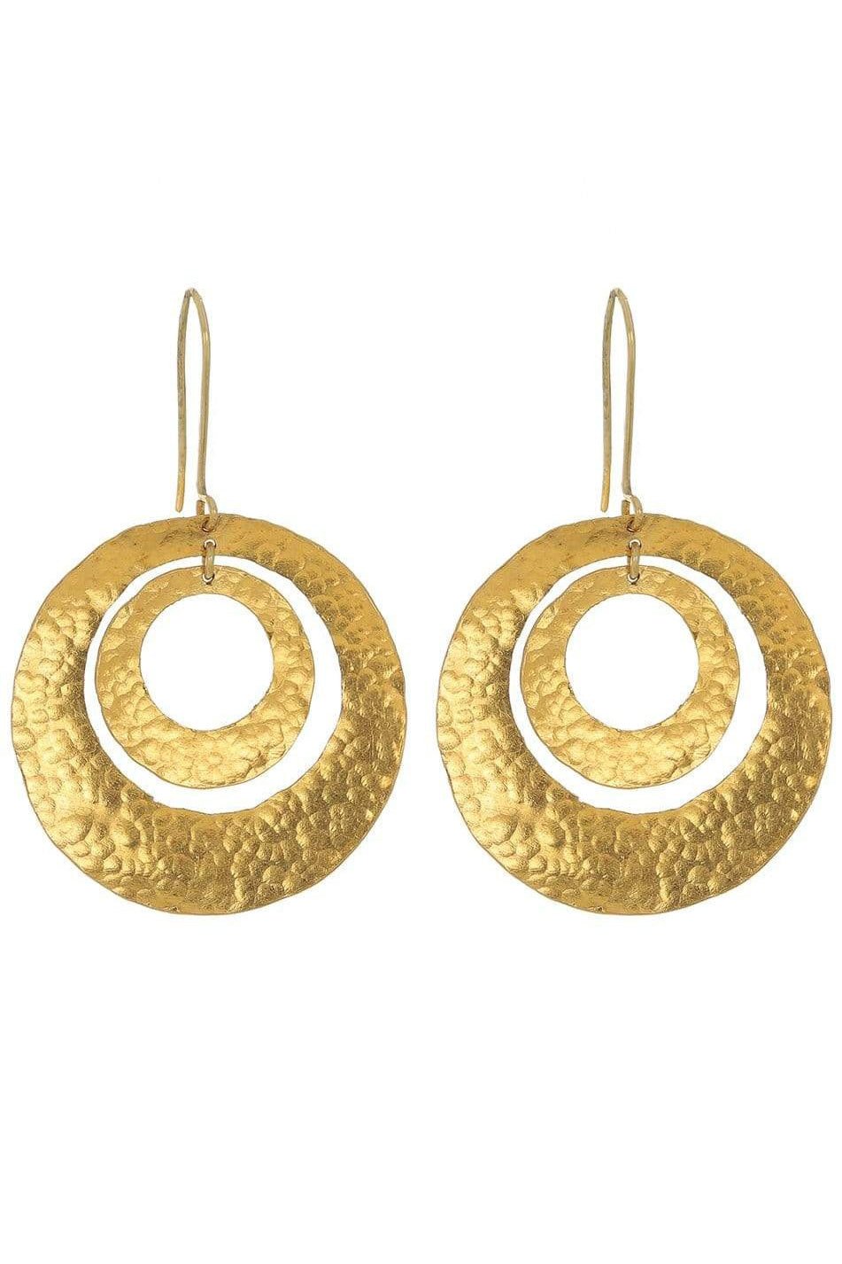 BOAZ KASHI-Double Circle Hammered Gold Earrings-YELLOW GOLD