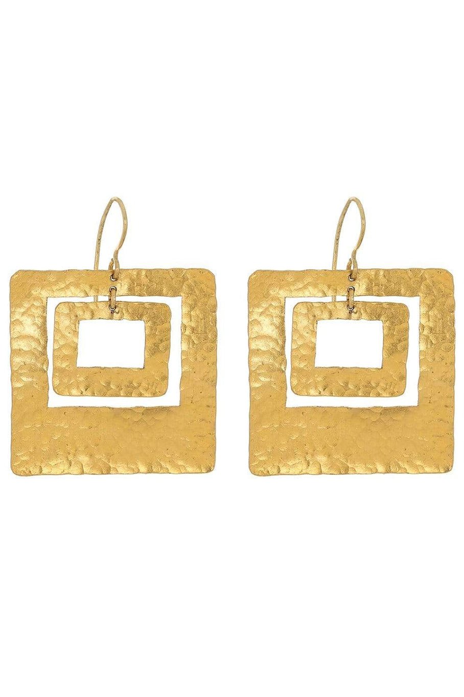 BOAZ KASHI-Double Square Hammered Gold Earrings-YELLOW GOLD