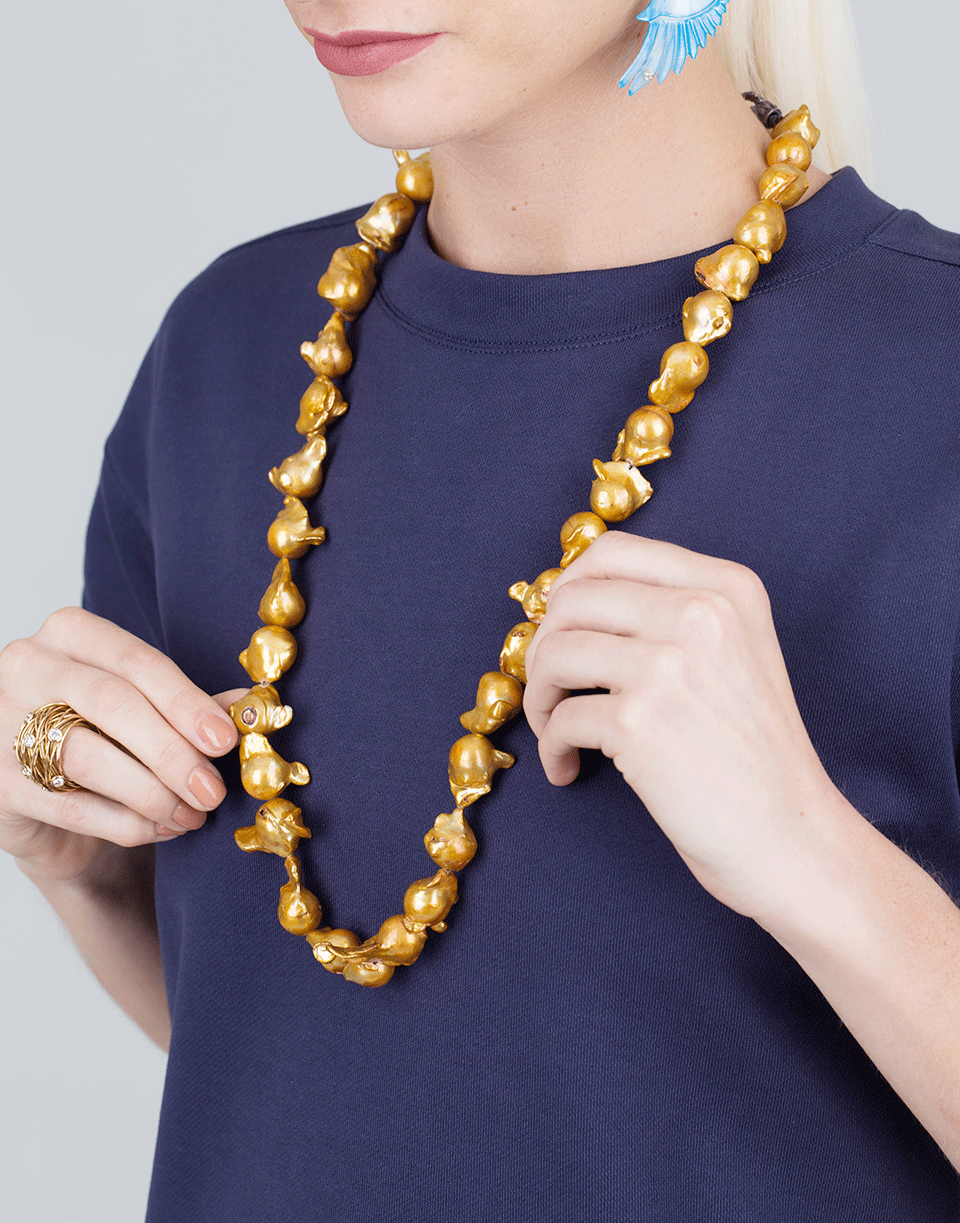 BOAZ KASHI-Baroque Golden Pearl Necklace-SILVER