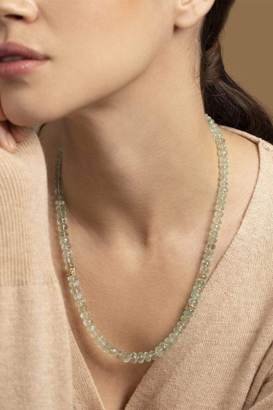 BOAZ KASHI-Emerald & Diamond Bead Necklace-YELLOW GOLD