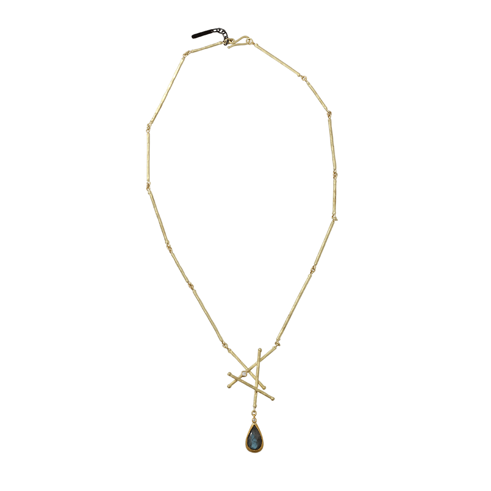 BOAZ KASHI-Labradorite Drop Criss Cross Necklace-YELLOW GOLD