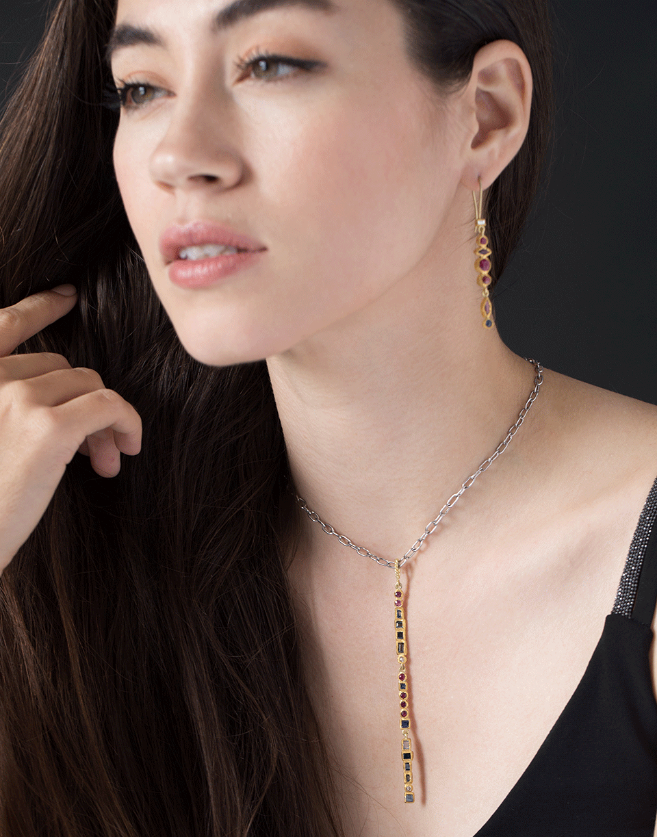BOAZ KASHI-Tourmaline, Sapphire, and Diamond Chain Necklace-YELLOW GOLD