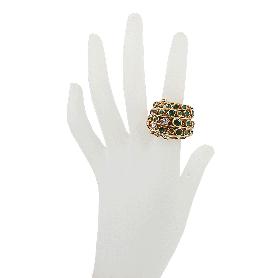 BOAZ KASHI-Wire Wrap Ring With Emeralds-ROSE GOLD
