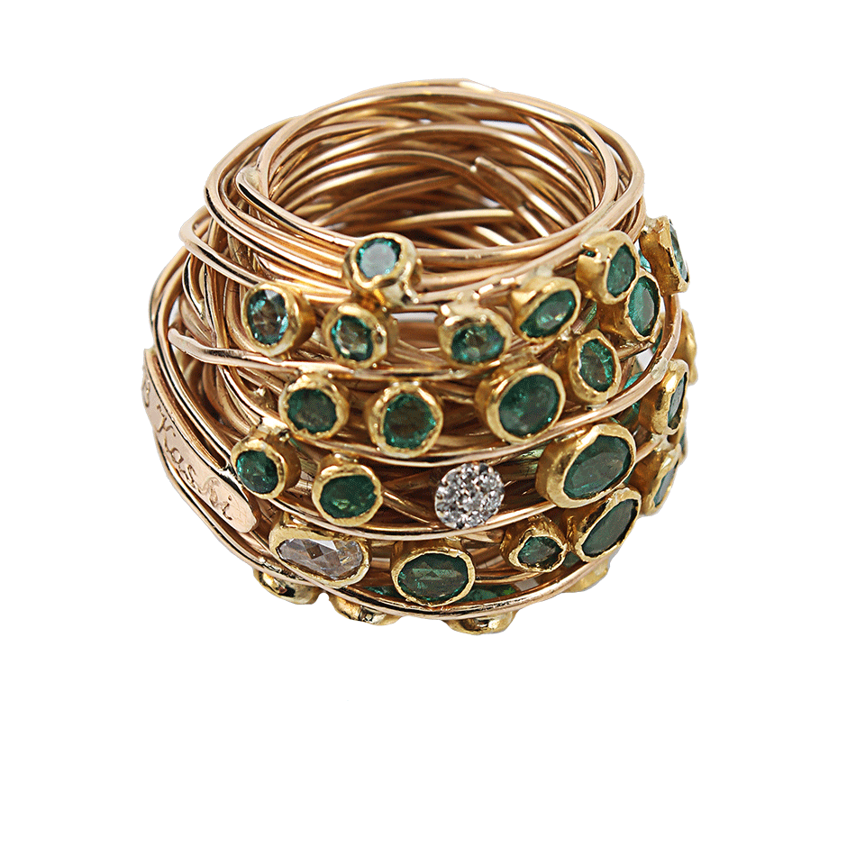 BOAZ KASHI-Wire Wrap Ring With Emeralds-ROSE GOLD