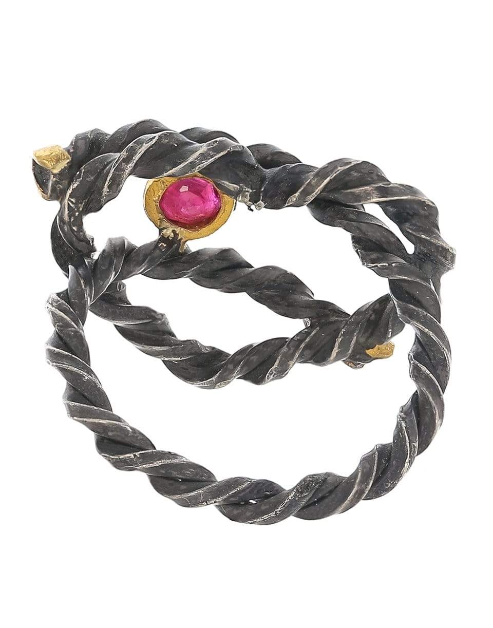 BOAZ KASHI-Silver Heart Ruby Ring-SILVER