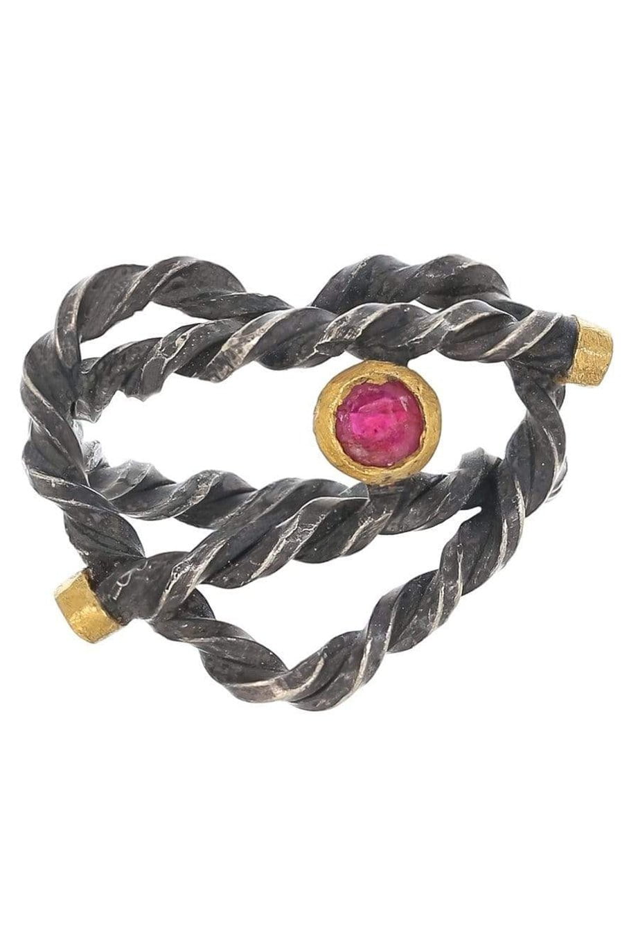 BOAZ KASHI-Silver Heart Ruby Ring-SILVER