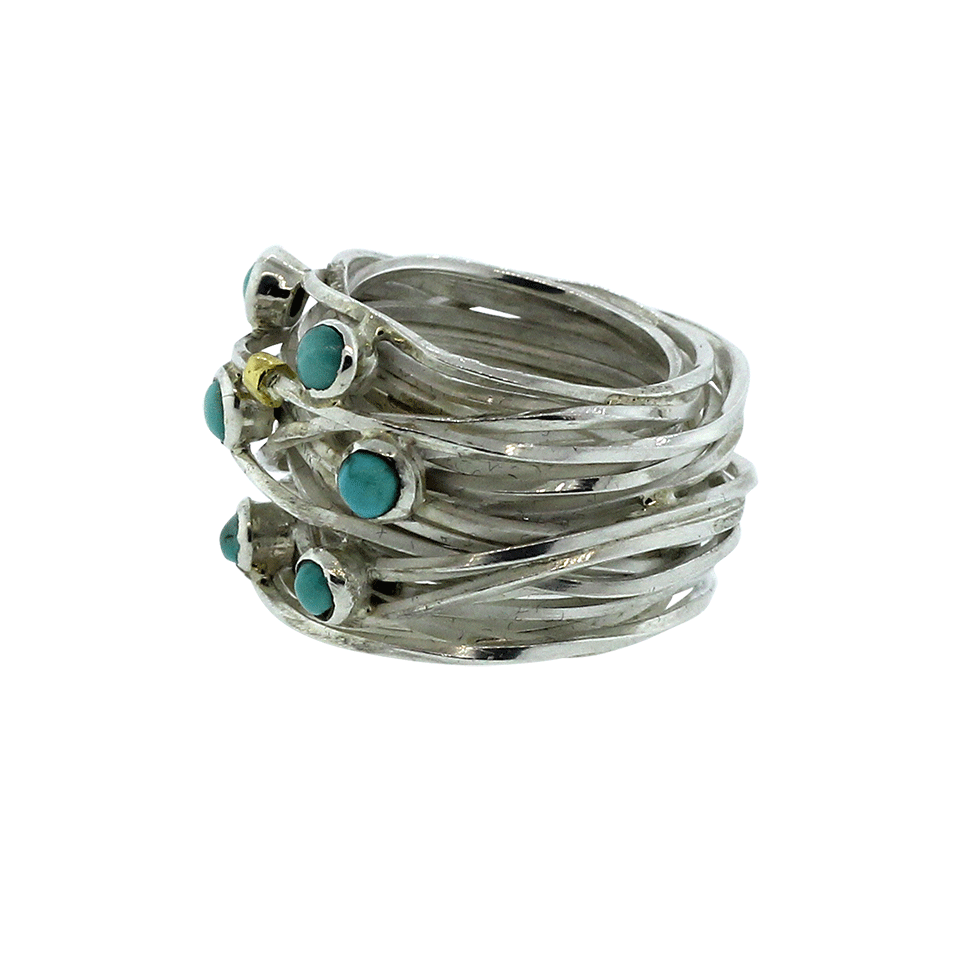 BOAZ KASHI-Turquoise Wire Wrap Ring-SILVER