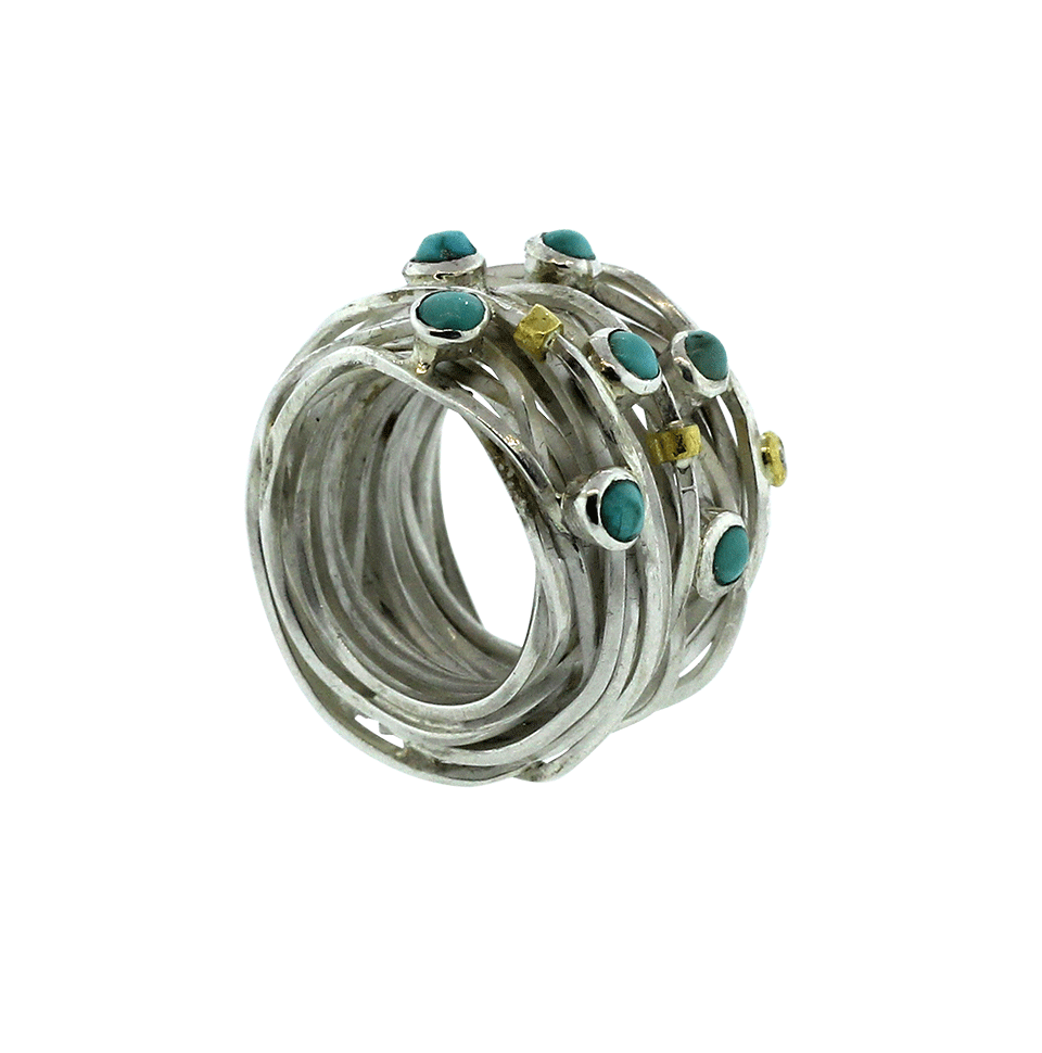 BOAZ KASHI-Turquoise Wire Wrap Ring-SILVER