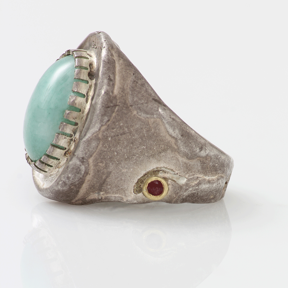 BOAZ KASHI-Huge Agate And Tourmaline Ring-SILVER