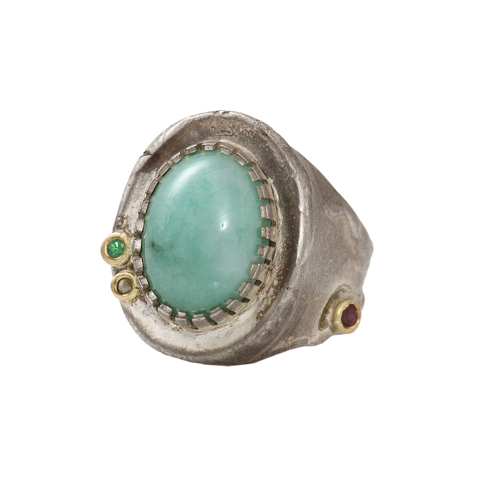 BOAZ KASHI-Huge Agate And Tourmaline Ring-SILVER