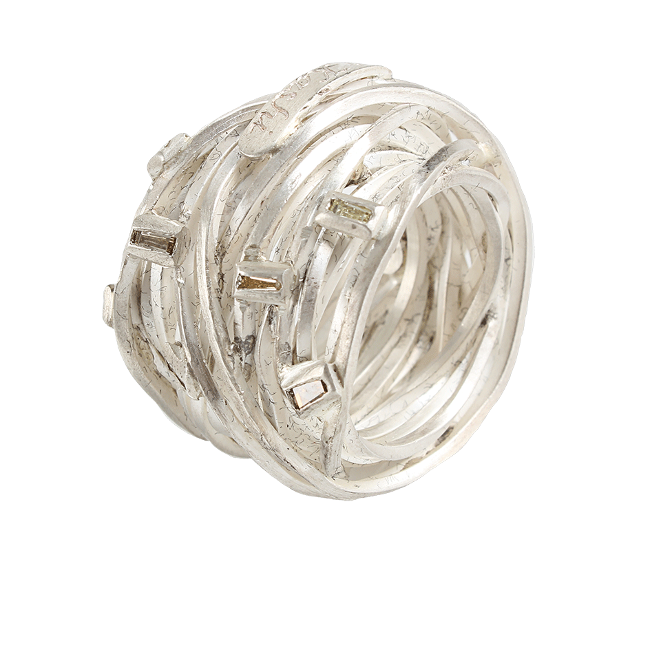 BOAZ KASHI-Wire Wrap Ring With Diamonds-SILVER