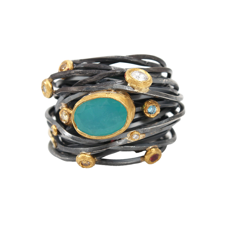 BOAZ KASHI-Wire Ring With Paraiba Tourmaline-SILVER
