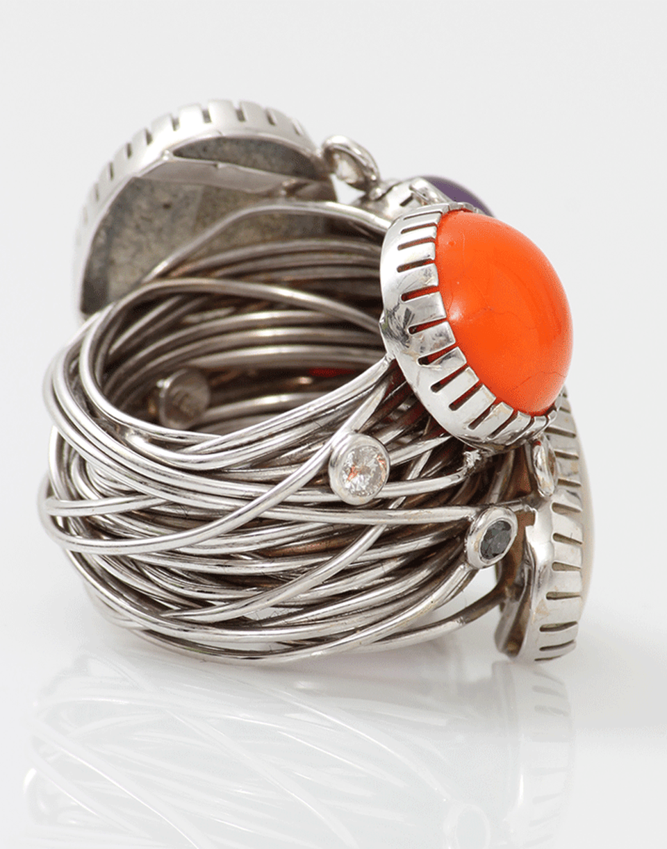 BOAZ KASHI-Opal And Moonstone Wire Wrap Ring-WHITE GOLD