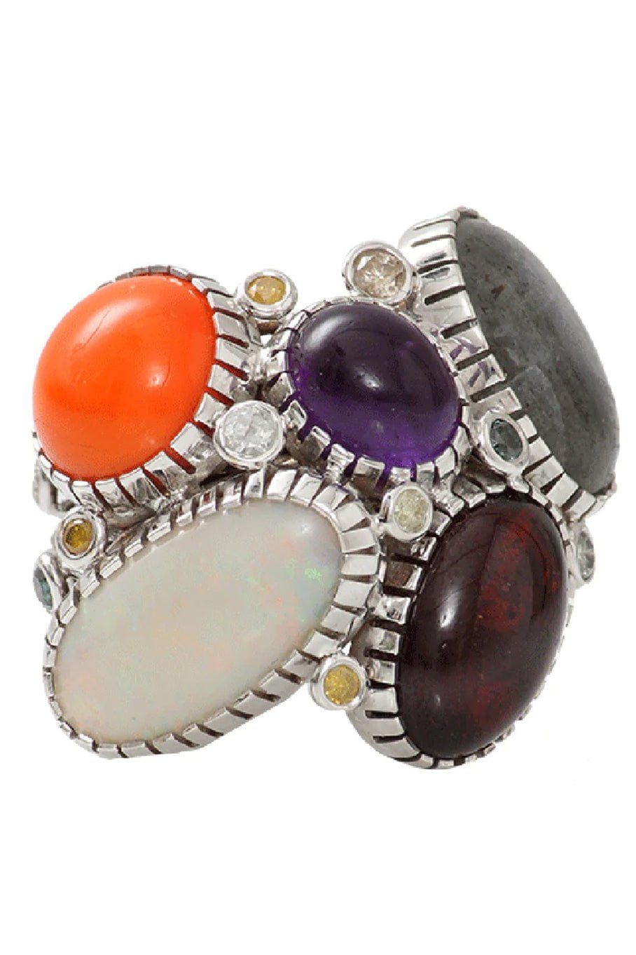 BOAZ KASHI-Opal And Moonstone Wire Wrap Ring-WHITE GOLD