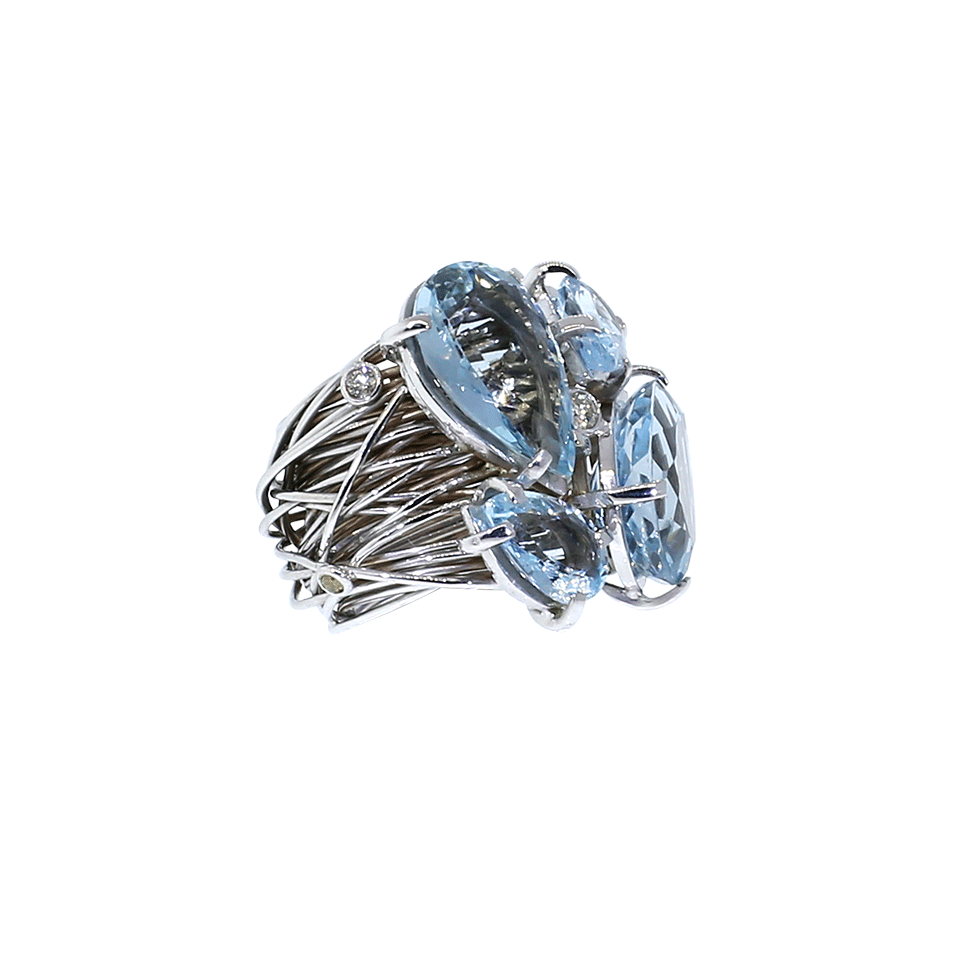 BOAZ KASHI-Large Aquamarine Wire Wrap Ring-WHITE GOLD