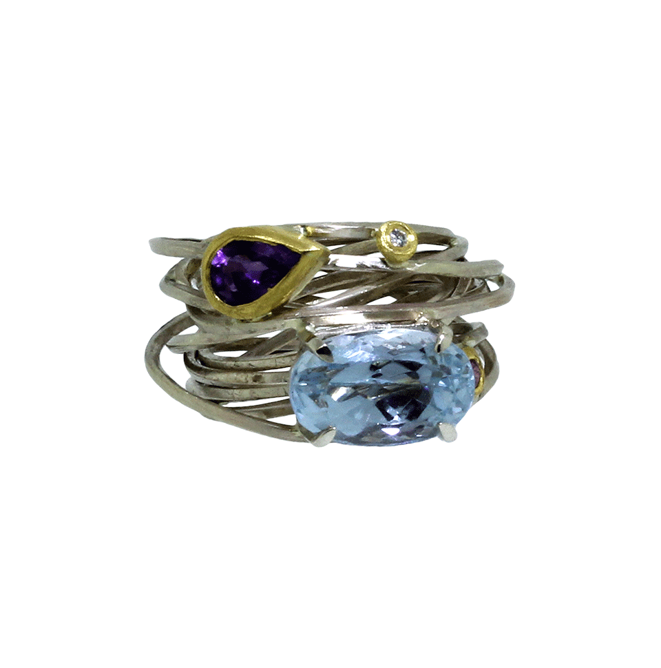 BOAZ KASHI-Wire Wrap Ring-WHITE GOLD