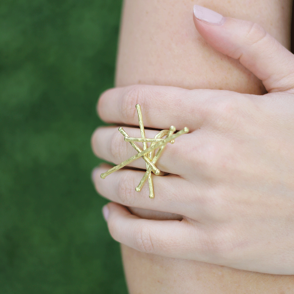 BOAZ KASHI-Diamond Criss Cross Ring-YELLOW GOLD