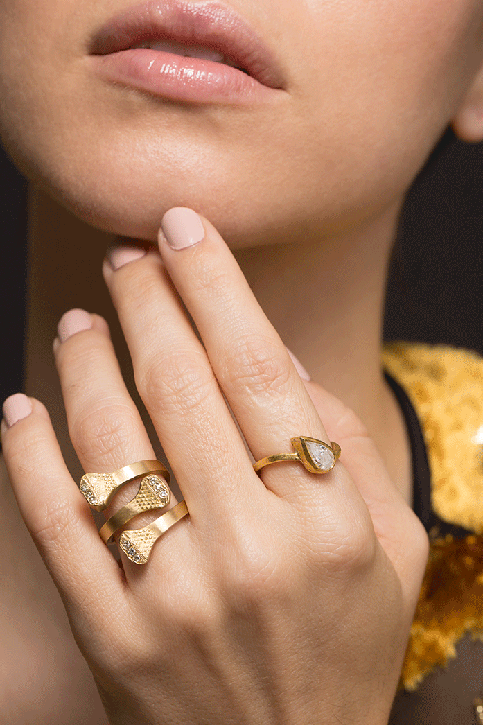 BOAZ KASHI-Pure 24 Pear Shape Diamond Ring-YELLOW GOLD
