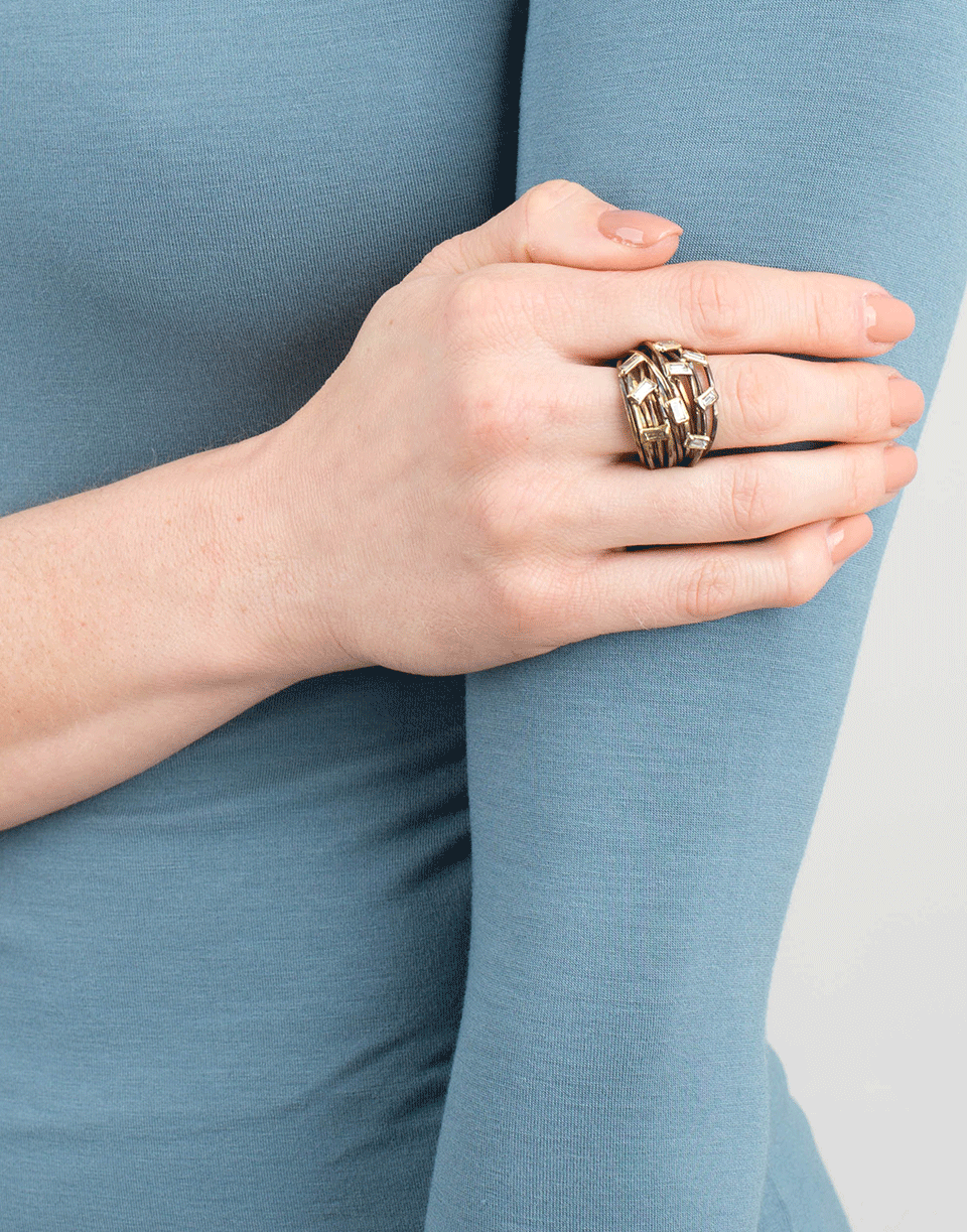 BOAZ KASHI-Baguette Diamond Wire Wrap Ring-YELLOW GOLD