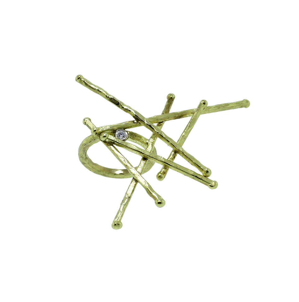 BOAZ KASHI-Criss Cross Stick Ring-YELLOW GOLD