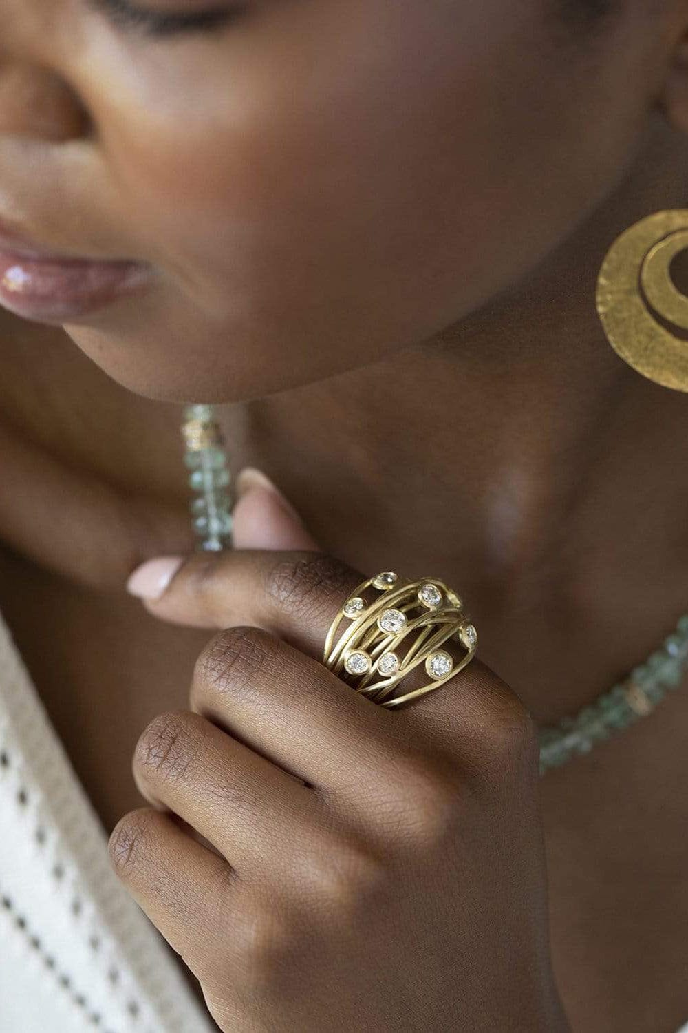 BOAZ KASHI-Multi Diamond Wrap Ring-YELLOW GOLD