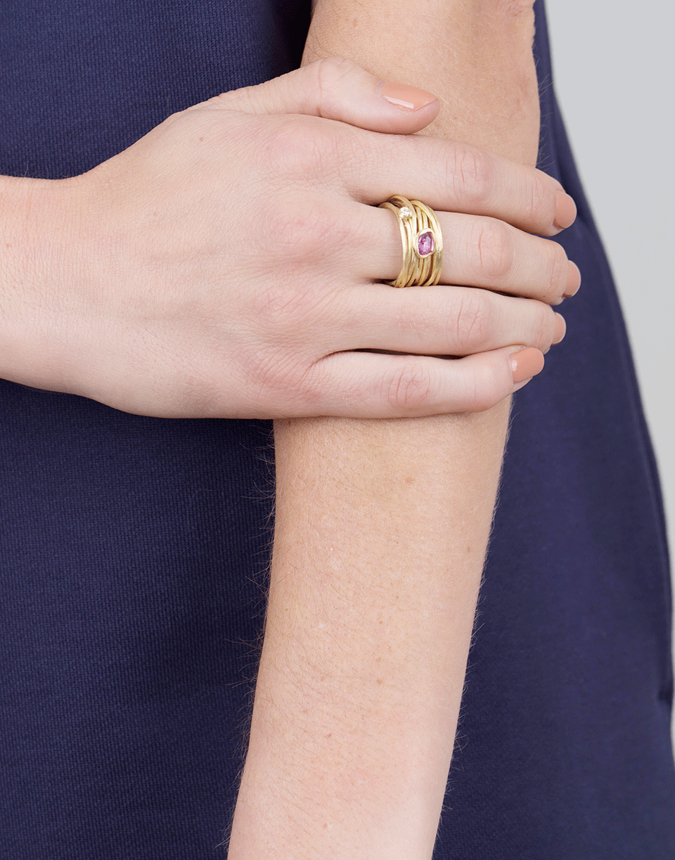 BOAZ KASHI-Pink Tourmaline And Diamond Wire Wrap Ring-YELLOW GOLD