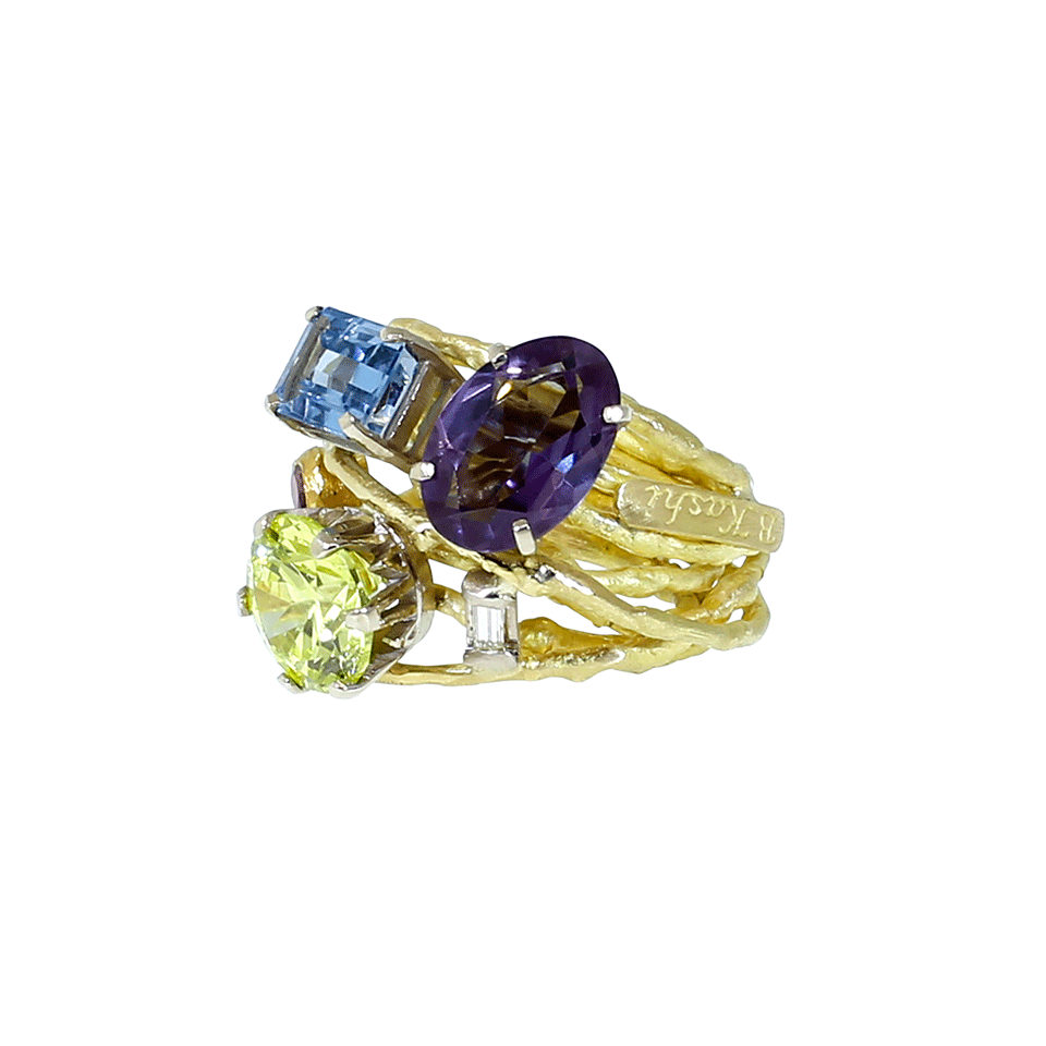 BOAZ KASHI-Aquamarine And Amethyst Ring-YELLOW GOLD
