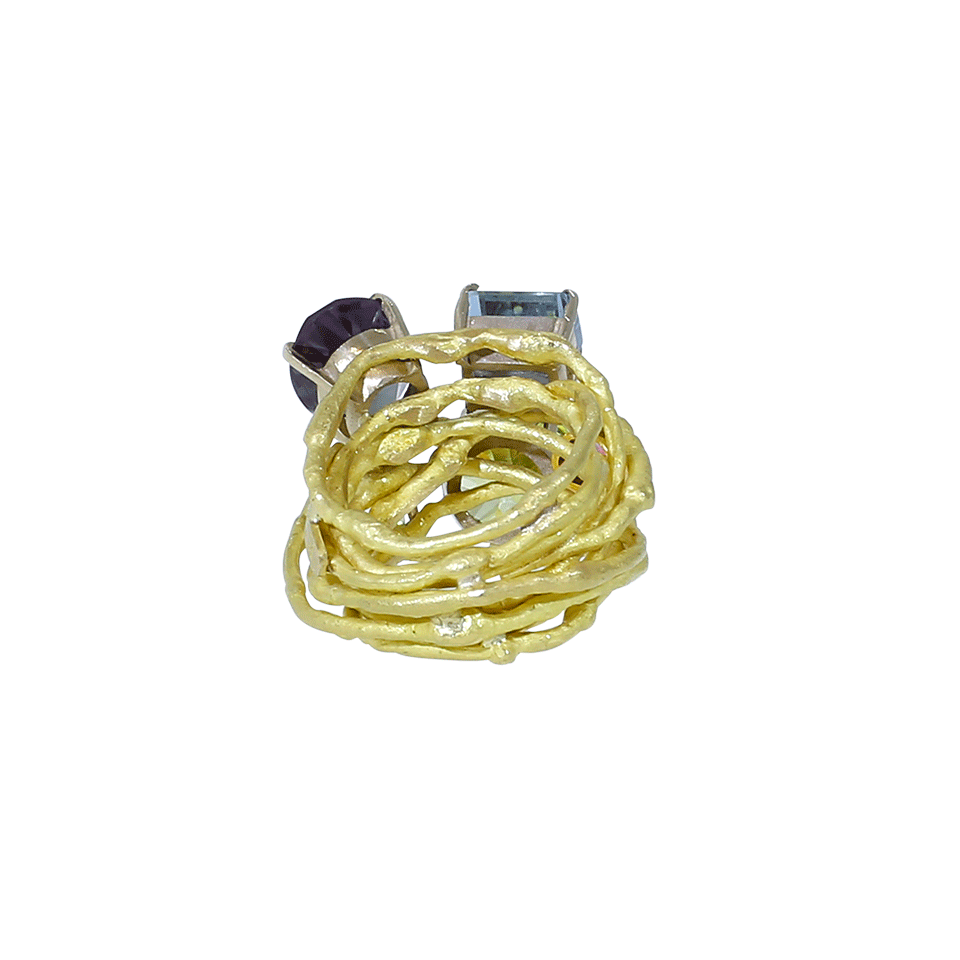 BOAZ KASHI-Aquamarine And Amethyst Ring-YELLOW GOLD