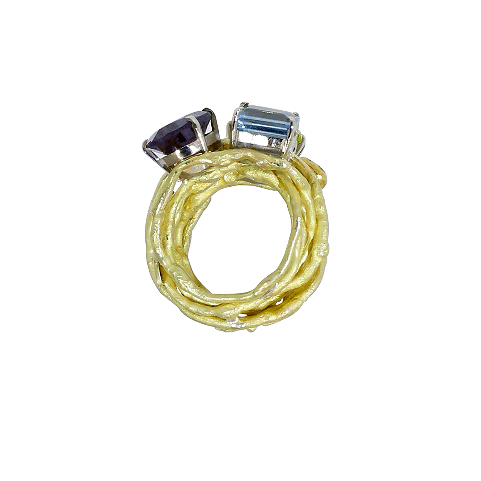 BOAZ KASHI-Aquamarine And Amethyst Ring-YELLOW GOLD