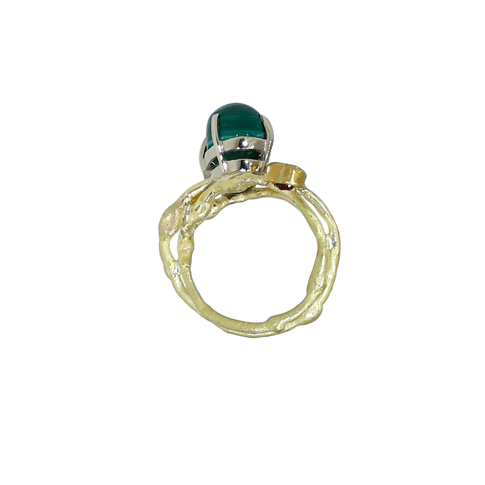 BOAZ KASHI-Malachite And Pink Tourmaline Ring-YELLOW GOLD