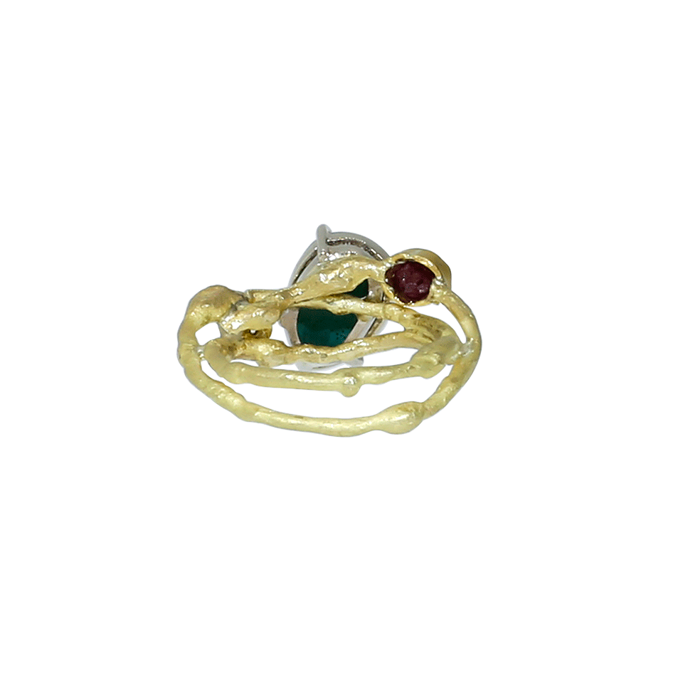 BOAZ KASHI-Malachite And Pink Tourmaline Ring-YELLOW GOLD