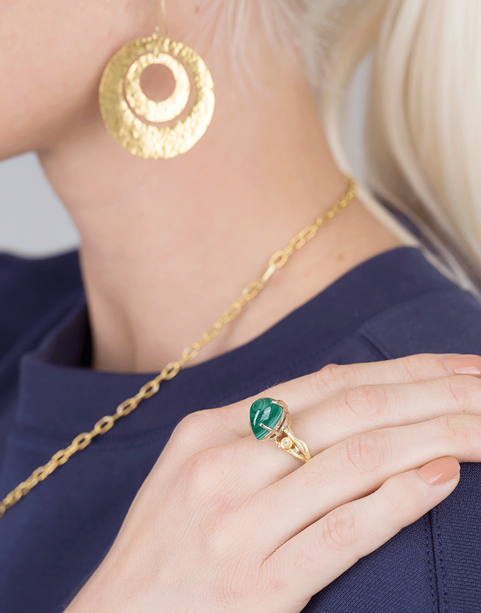BOAZ KASHI-Malachite And Pink Tourmaline Ring-YELLOW GOLD