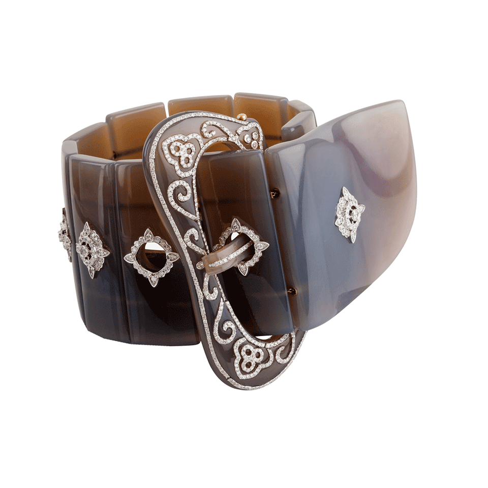 BOCHIC-Agate and Diamond Buckle Cuff-GRY/WGLD