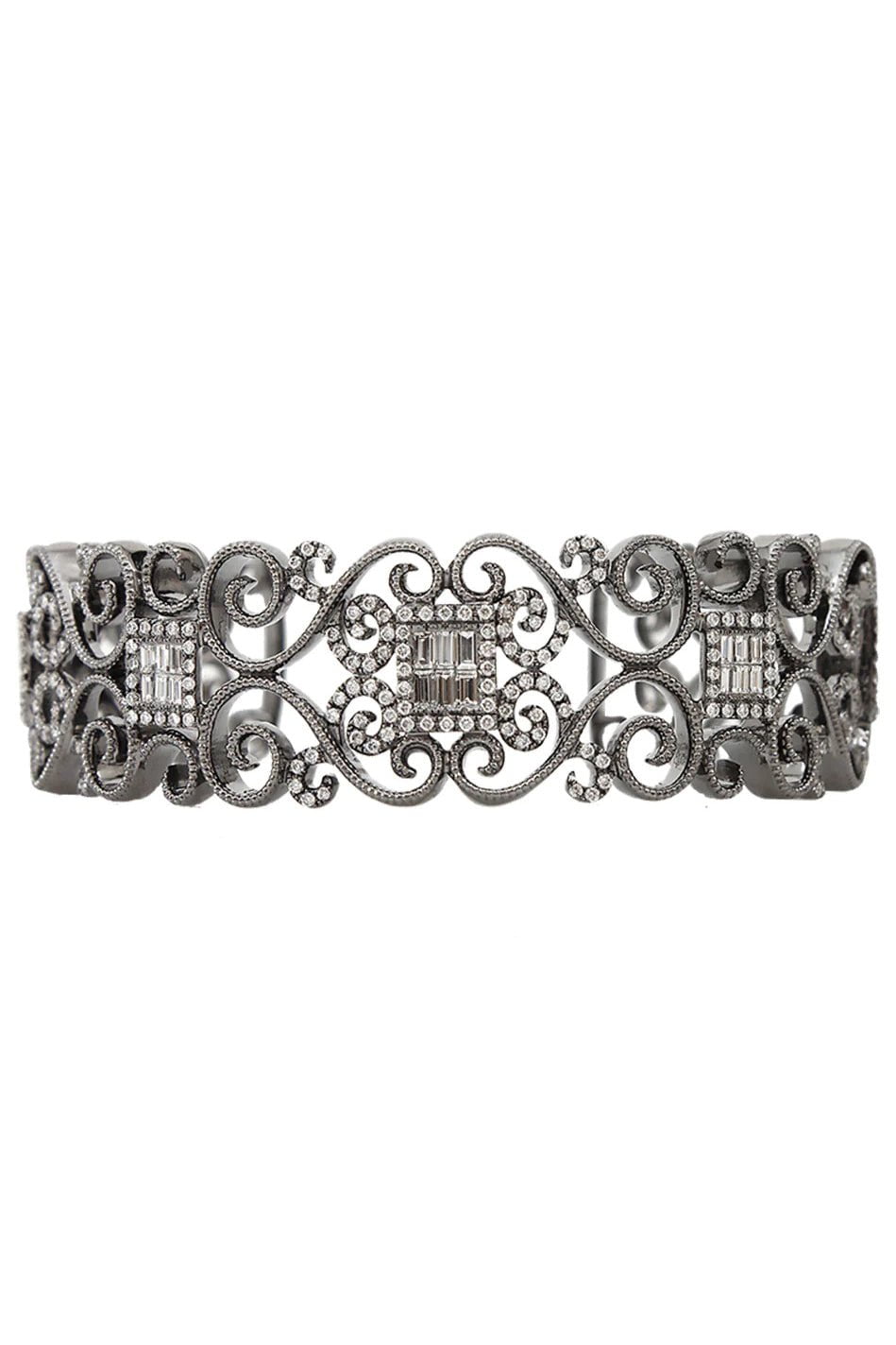 BOCHIC-Diamond Scroll Cuff Bracelet-WHITE GOLD