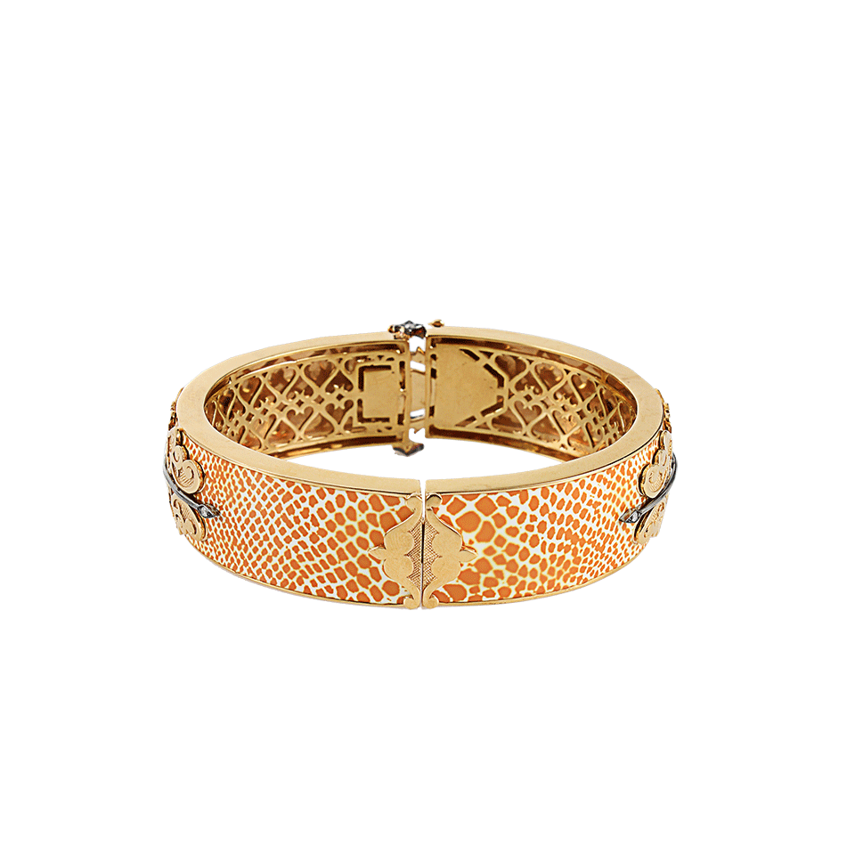 BOCHIC-Orange Speckled Enamel Icon Bangle-YELLOW GOLD