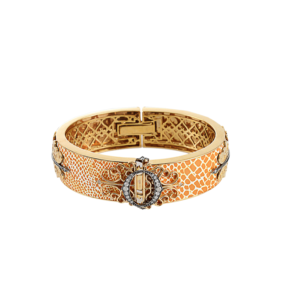 BOCHIC-Orange Speckled Enamel Icon Bangle-YELLOW GOLD