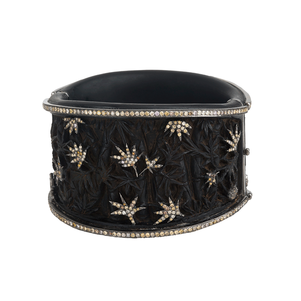 BOCHIC-Carved Jet Cuff Bracelet-WHITE GOLD