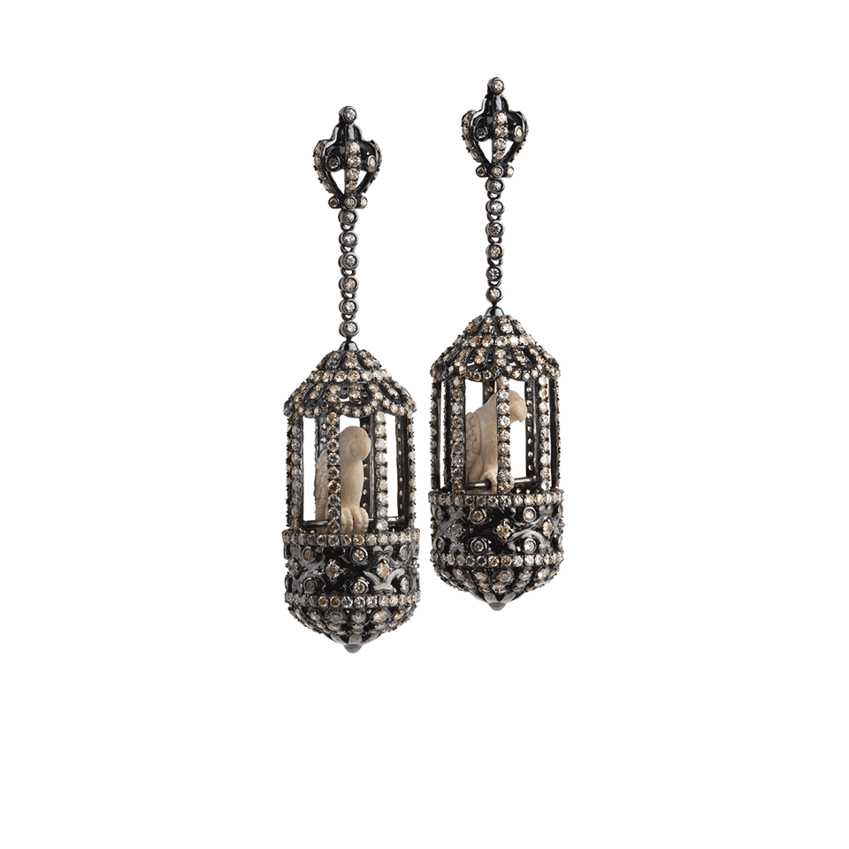 BOCHIC-Carved Mammoth and Diamond Birdcage Earrings-OXDZDGLD