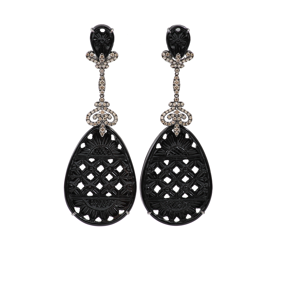 BOCHIC-Carved Black Onyx Drop Earrings-WHITE GOLD
