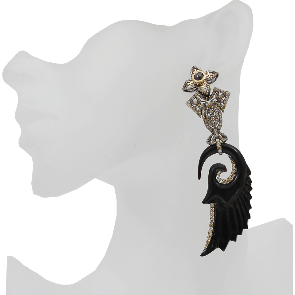 BOCHIC-Carved Jet Earrings with Diamonds-WHITE GOLD