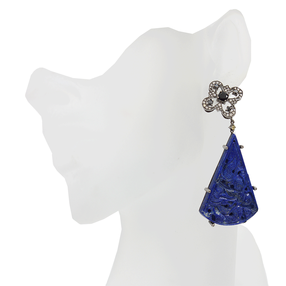 BOCHIC-Carved Lapis and Diamond Earrings-WHITE GOLD