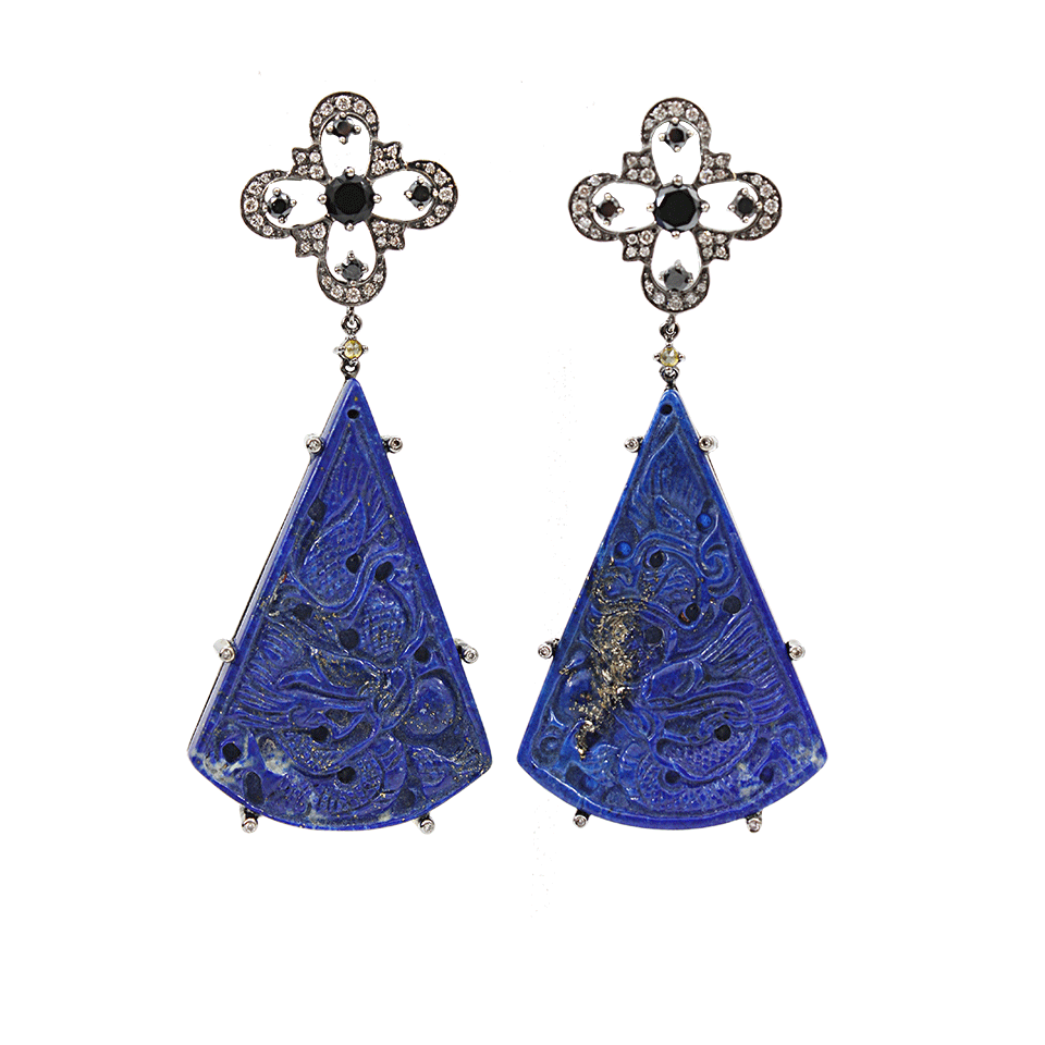 BOCHIC-Carved Lapis and Diamond Earrings-WHITE GOLD